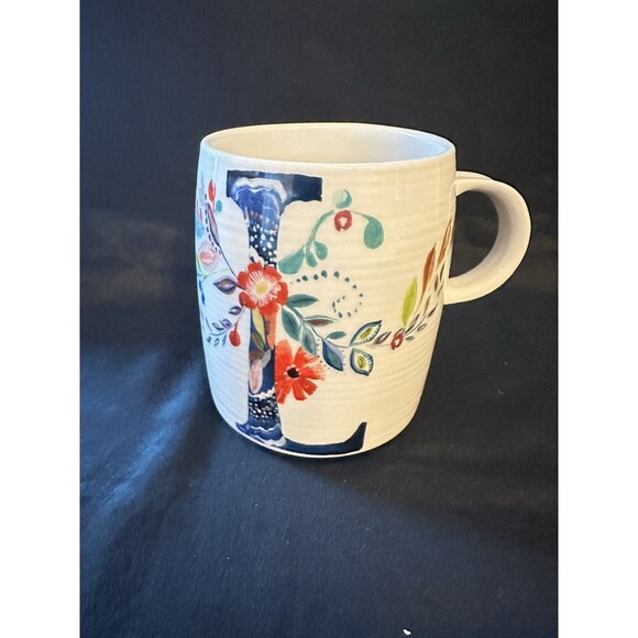 Anthropologie Starla Halfmann Initial “L” Monogram Mug –13 oz Ceramic Coffee Cup - Picture 1 of 10